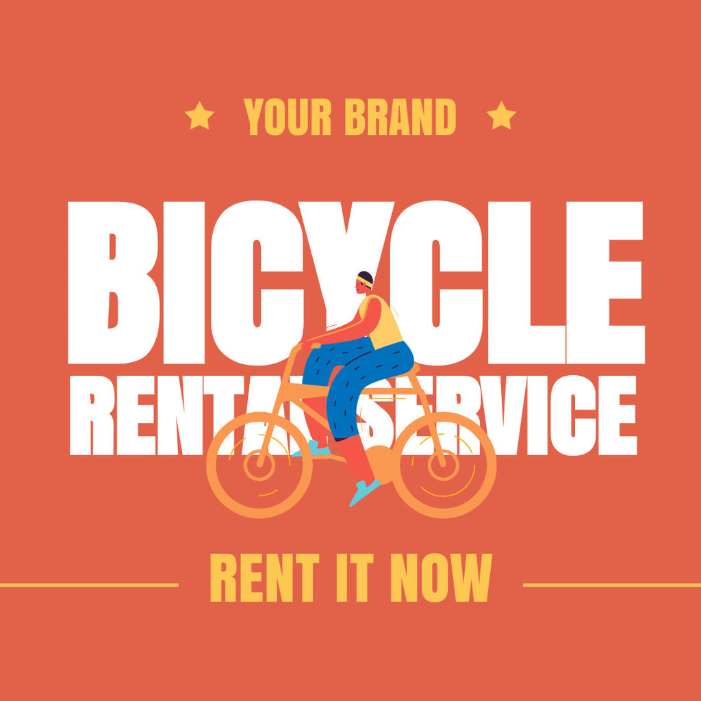 Exceptional Bicycle Rental Service With Illustration In Orange Instagram Tasarım Şablonu