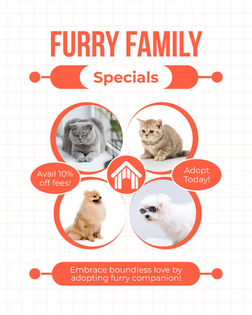 Alennettu Furry Pets Companions -tarjous Instagram Post Vertical Design Template