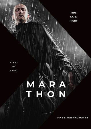 Film Marathon Ad with dangerous man holding gun Poster Design Template