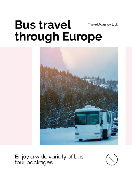 Travel Tour Ad with Bus on Mountains Landscape Flayer Tasarım Şablonu