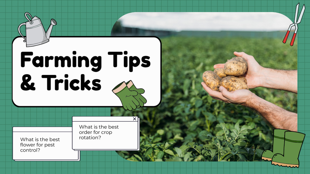 Ontwerpsjabloon van Youtube Thumbnail van Farming Tricks and Tips for Growing Potatoes
