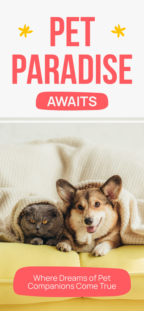 Designvorlage Cute Dog and Cat Sitting under Blanket für Snapchat Geofilter