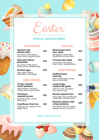 Easter Meals Offer with Illustration of Sweet Desserts Menu Design Template
