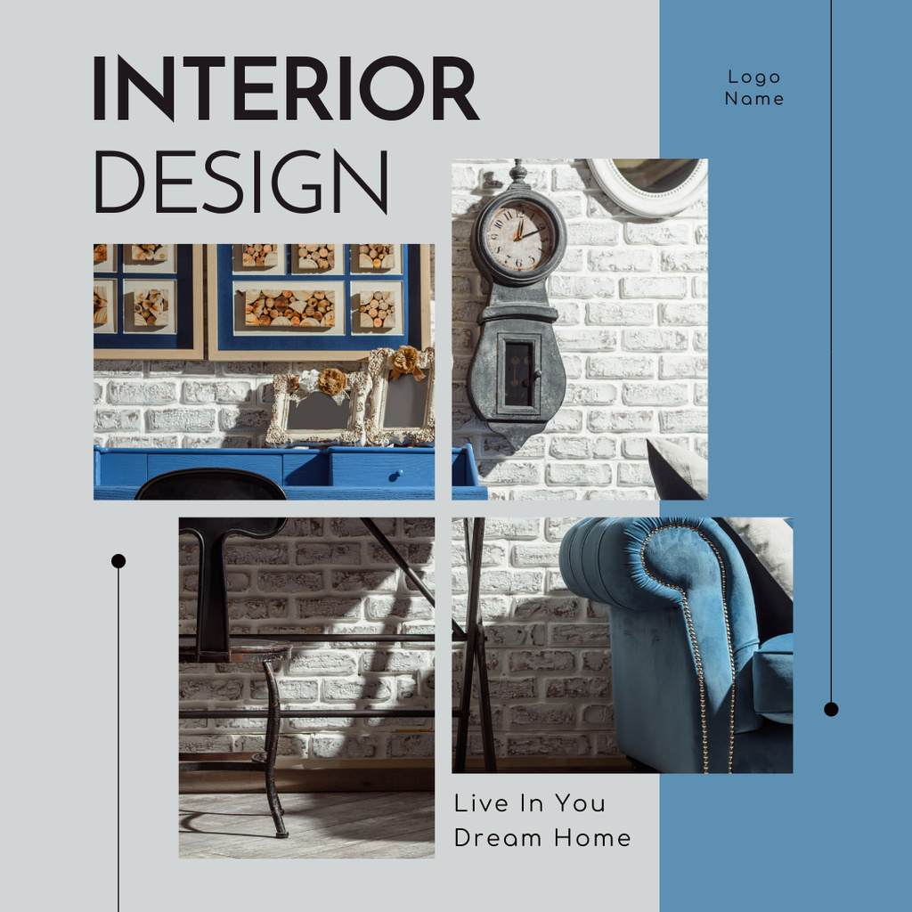 Stylish Loft Interior Design Blue Instagram AD – шаблон для дизайна