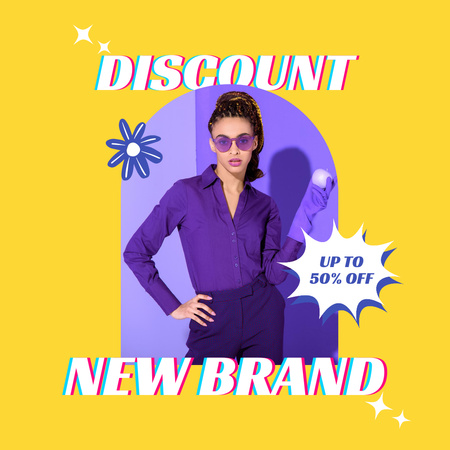 Modèle de visuel Fashion Ad with Woman in Purple Clothes - Instagram