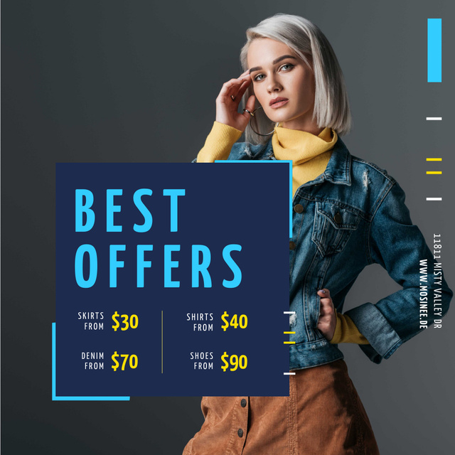 Store Offer with Stylish Woman in Warm Clothes Animated Post Modelo de Design