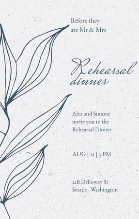 Rehearsal Dinner Announcement with Flower Illustration Invitation 4.6x7.2in Design Template