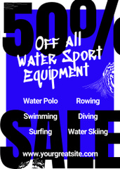 Water Sport Equipment Summer Sale Ad with Young Smiling Man