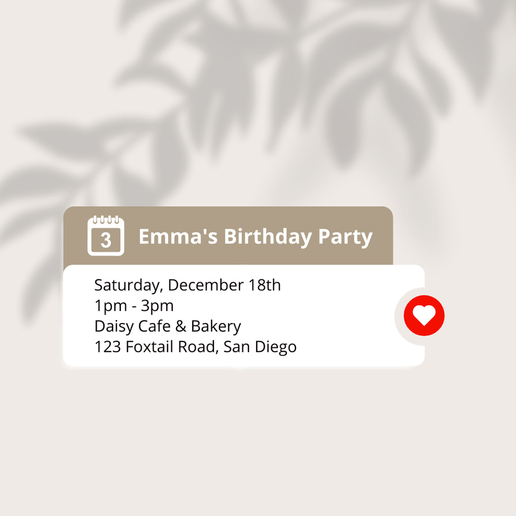 Birthday Party Reminder with Calendar Event Instagram Design Template