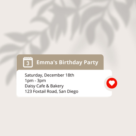 Szablon projektu Przypomnienie o przyjęciu urodzinowym z wydarzeniem w kalendarzu Instagram