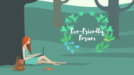 Girl with Laptop sitting under Tree FB event cover Design Template