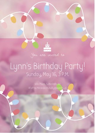 Birthday Party Garland Frame in Pink Invitationデザインテンプレート