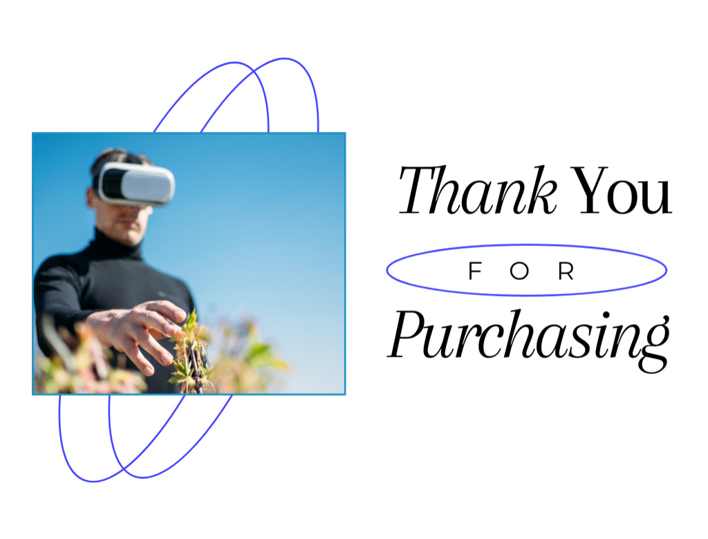 Thankful Phrase with Man in Virtual Reality Glasses Thank You Card 4.2x5.5in Design Template