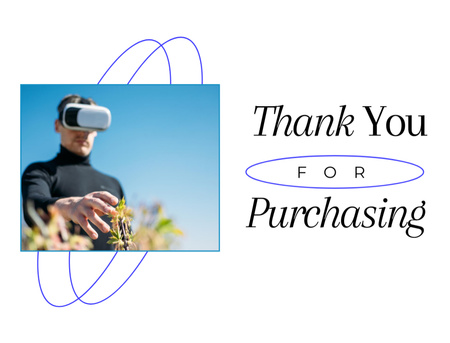 Thankful Phrase with Man in Virtual Reality Glasses Thank You Card 4.2x5.5in tervezősablon