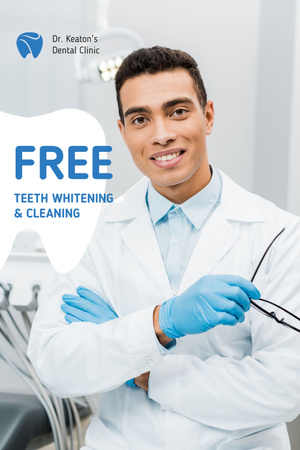 Dentistry Promotion with Smiling Woman Dentist Pinterest Design Template