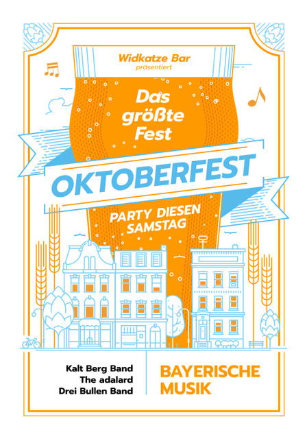 Oktoberfest Party Invitation with Giant Glass in City Poster 28x40in Design Template