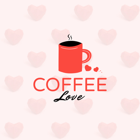 Coffee House Emblem with Pink Hearts Logo 1080x1080px Design Template