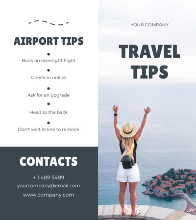 Tips for Tourists with Woman on Sea Coast Brochure 9x8in Bi-fold Design Template