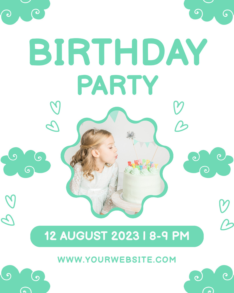Designvorlage Pastel Green Ad of Birthday Party of Little Princess für Instagram Post Vertical