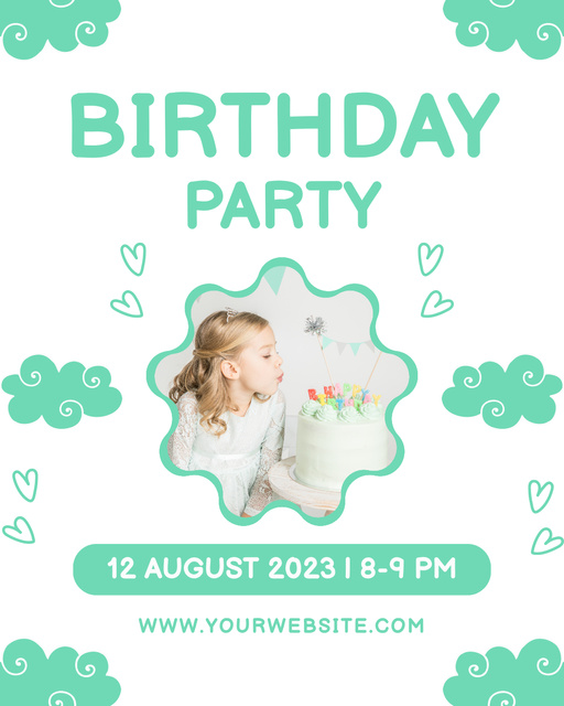Pastel Green Ad of Birthday Party of Little Princess Instagram Post Vertical Tasarım Şablonu