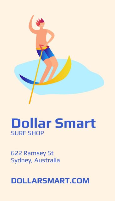 Surf Equipment Shop Emblem Business Card US Vertical Design Template
