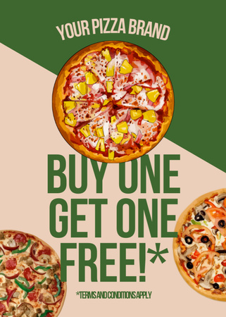 Ontwerpsjabloon van Flayer van Promotieaanbieding voor aankoop van twee pizza's