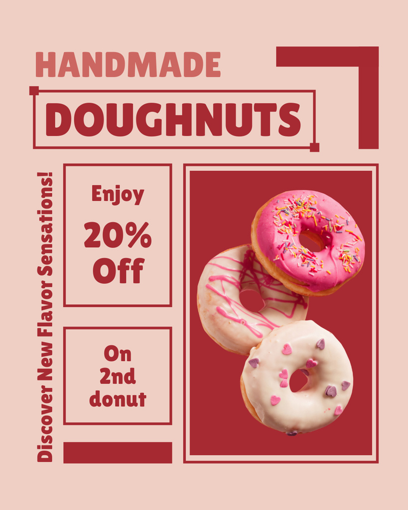 Doughnut Shop with Offer of Sweet Handmade Donuts Instagram Post Vertical Modelo de Design