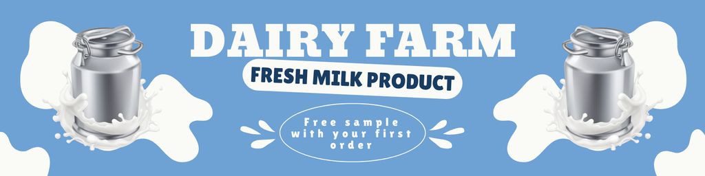 Ontwerpsjabloon van Twitter van Fresh Natural Farm Milk Offer on Blue