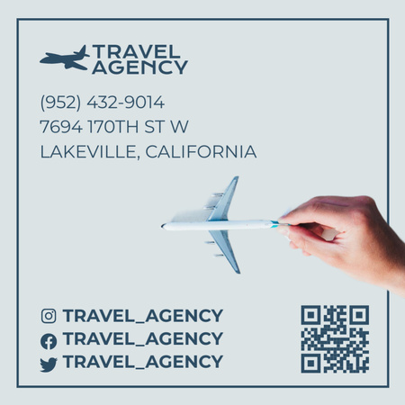 Travel Agency Services Ad with Airplanes Square 65x65mm Design Template