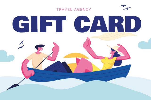 Couple of Tourists in Boat Gift Certificate Design Template
