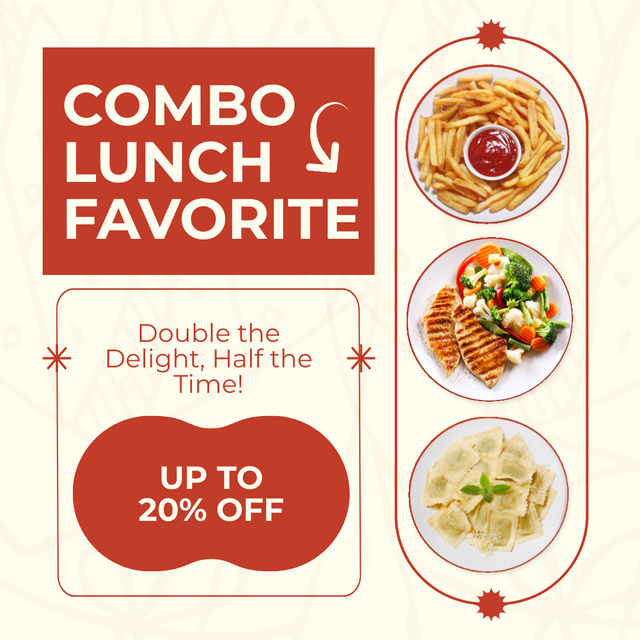 Combo Lunch Offer at Fast Casual Restaurant Instagram AD Design Template