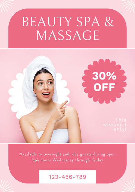 Woman with Towel on Head and Eye Patches for Beauty Spa Ad Poster Design Template
