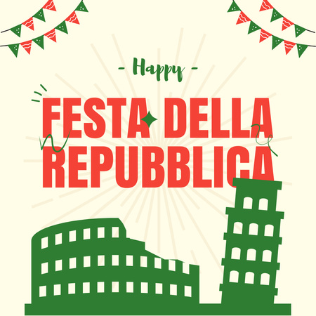 Yksinkertainen Italian kansallispäivän tervehdys nähtävyyksien siluetteilla Instagram Design Template