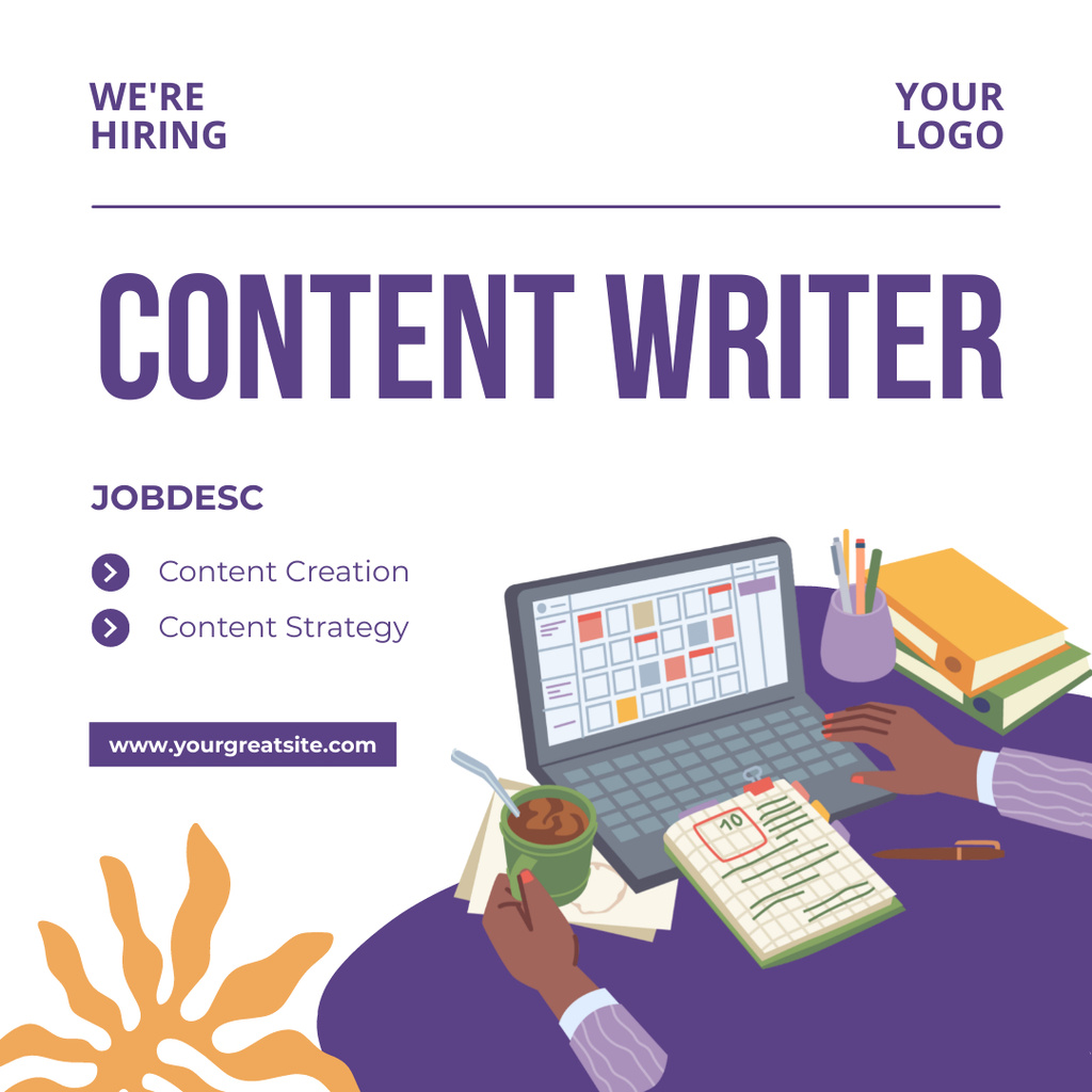 Designvorlage Content Writer Role Open for Applications With Description für Instagram