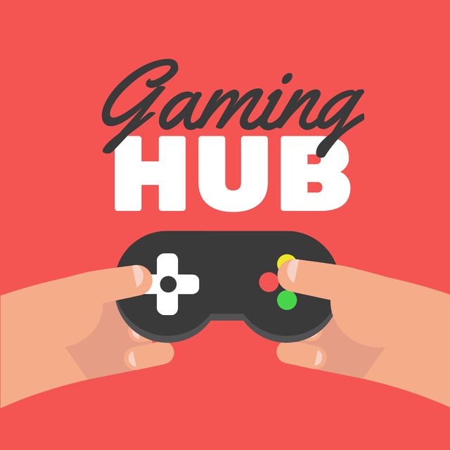 Gaming Community Invitation with Console in Hands Logo Modelo de Design