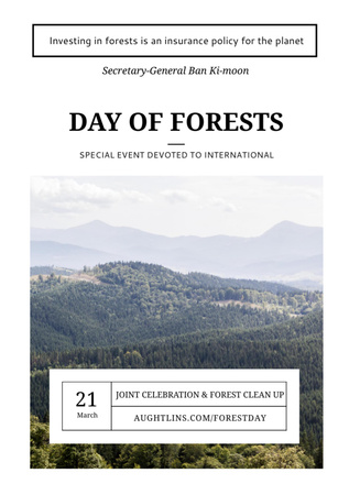 Template di design International Day of Forests Event with Scenic Mountains Flyer A7