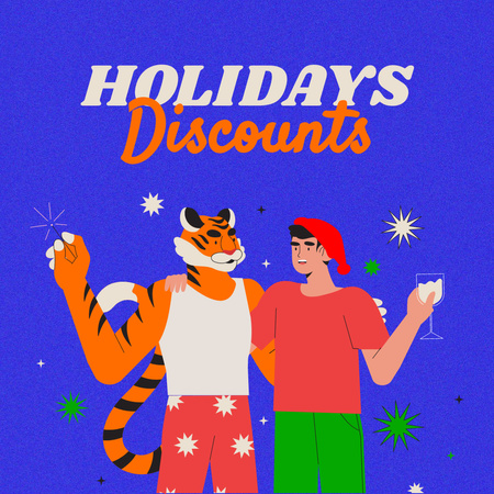 Winter Holidays Discounts Offer with Funny Characters Instagram Design Template