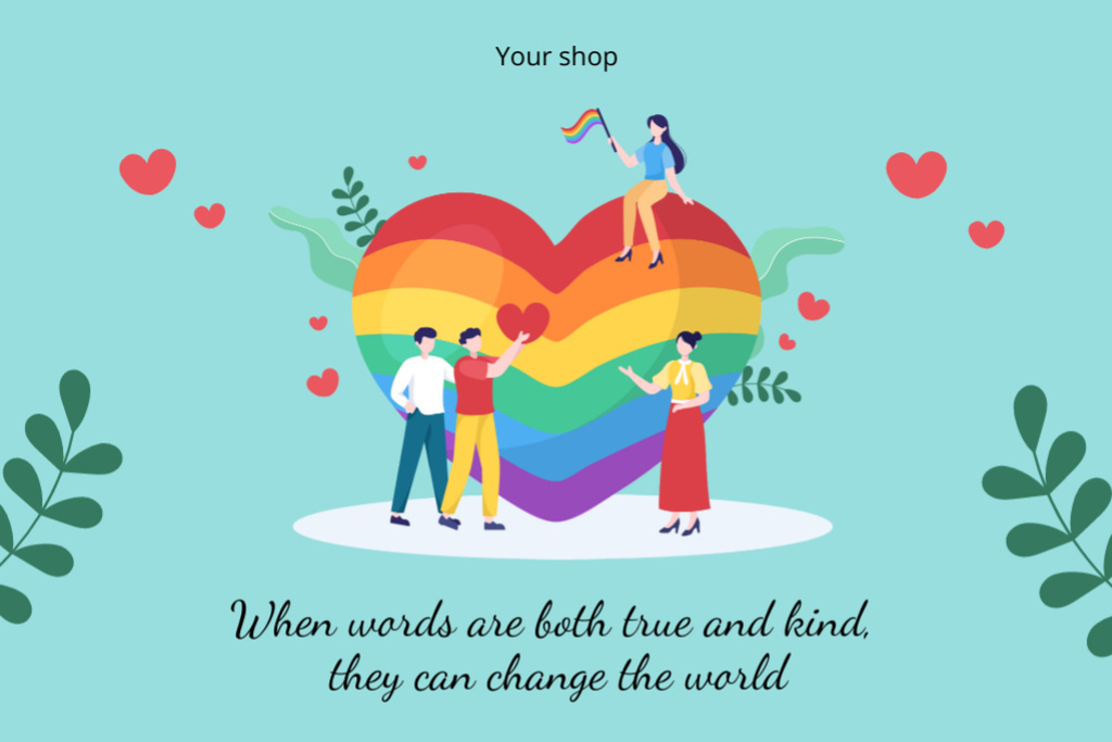 Ontwerpsjabloon van Postcard 4x6in van LGBT People with Rainbow Heart on Pride Month