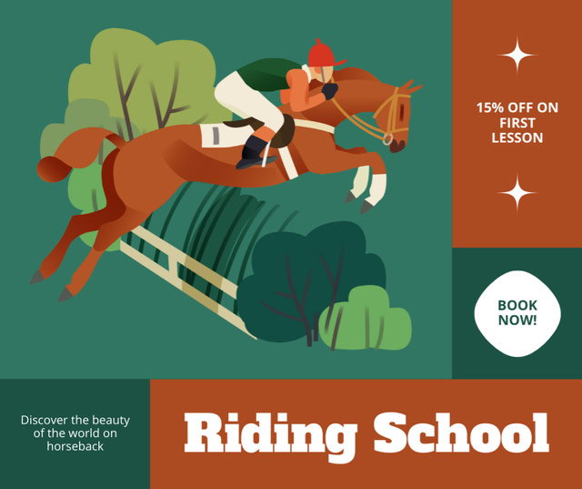 Platilla de diseño Equestrian Riding School With Discount For First Lesson Facebook