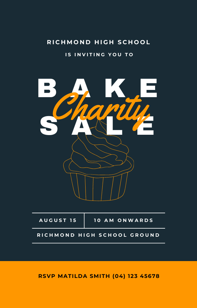 Charity Bake Sale Ad With Yummy Cake Invitation 4.6x7.2in Design Template