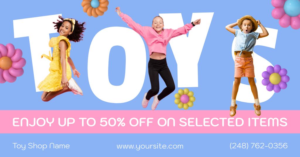 Designvorlage Discount on Toys with Fun Girls für Facebook AD