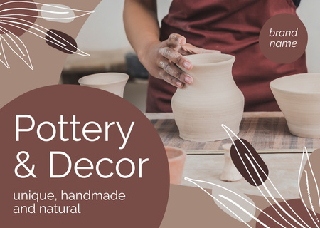 Handmade Clay Pottery And Decor Offer Card Design Template