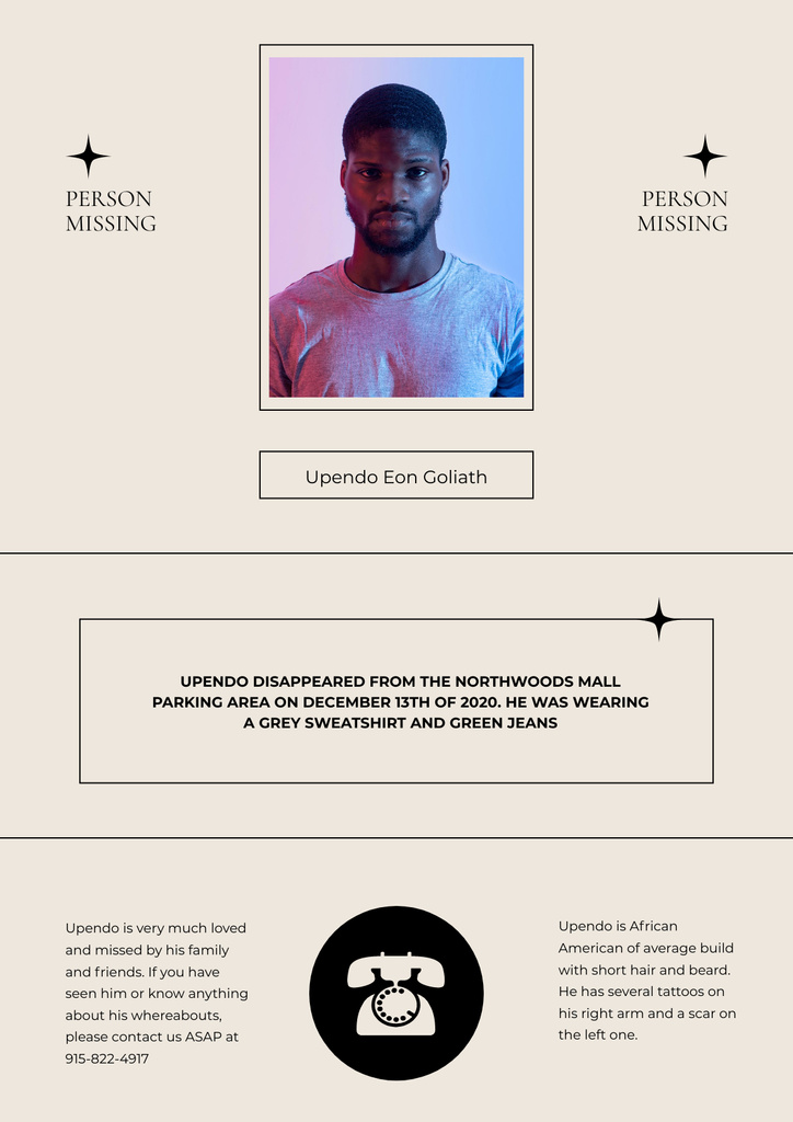 Announcement of Missing Man Poster – шаблон для дизайну