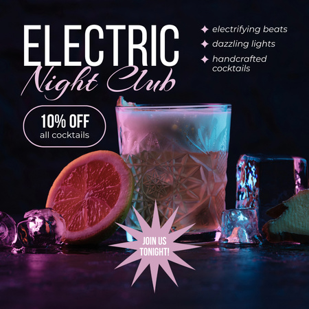 Handcrafted Cocktails With Discounts In Night Club Animated Post Design Template