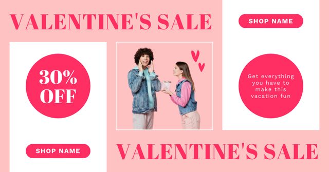 Szablon projektu Valentine's Day Sale with Young Cheerful Couple in Love Facebook AD