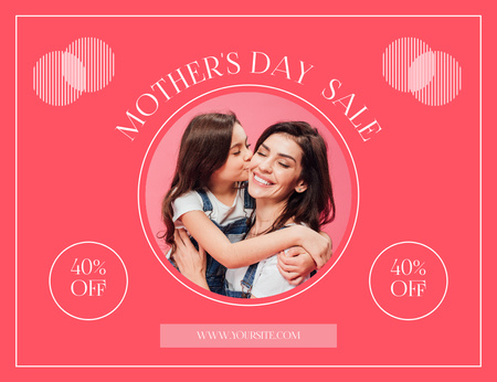 Designvorlage Muttertagsverkauf mit Mädchen, das Mama küsst für Thank You Card 5.5x4in Horizontal