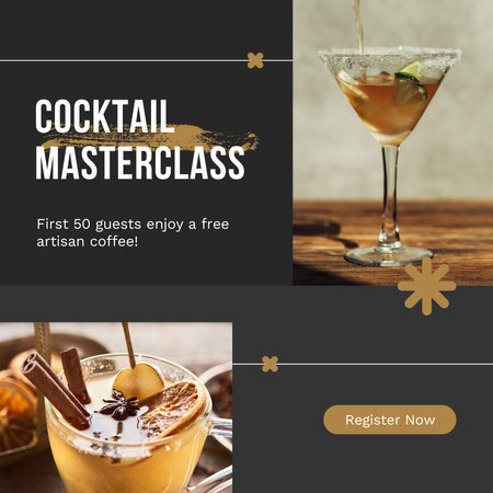 Announcement of Cocktail Masterclass with Guests Instagram AD Design Template