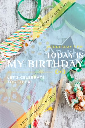 Birthday Party Invitation Bows and Ribbons Tumblr Modelo de Design