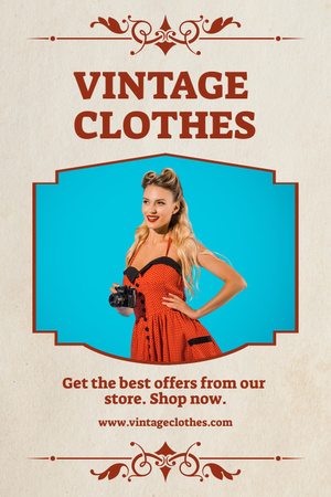 Retro woman for vintage clothes ornate Pinterest Design Template