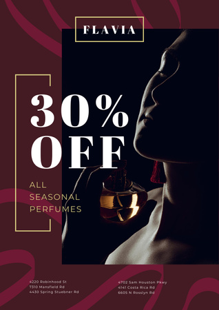 Perfumes Sale with Woman Applying Perfume Poster Design Template